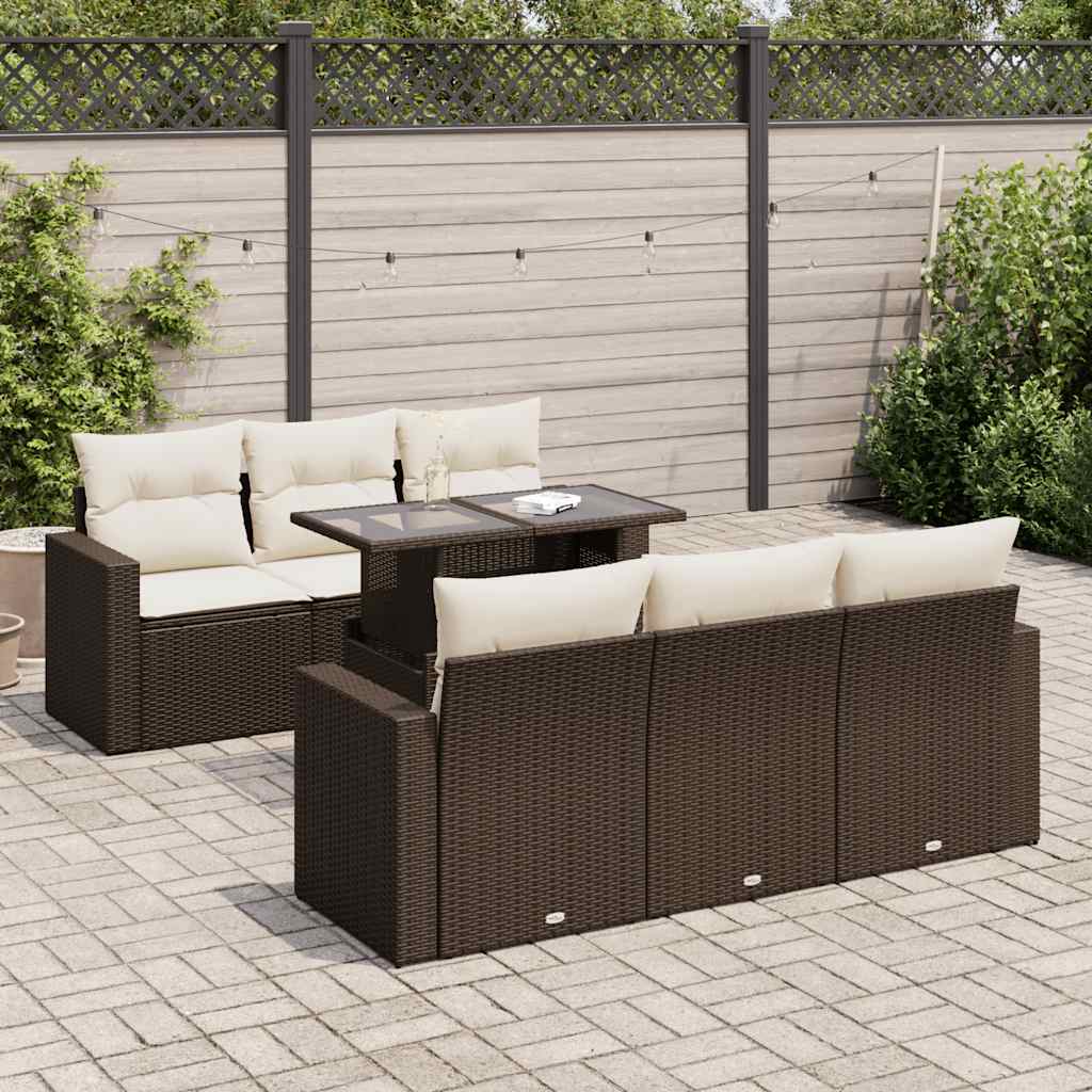 7-delige Loungeset met kussens poly rattan bruin is nu te koop bij PeponiXL, paradijselijk wonen!