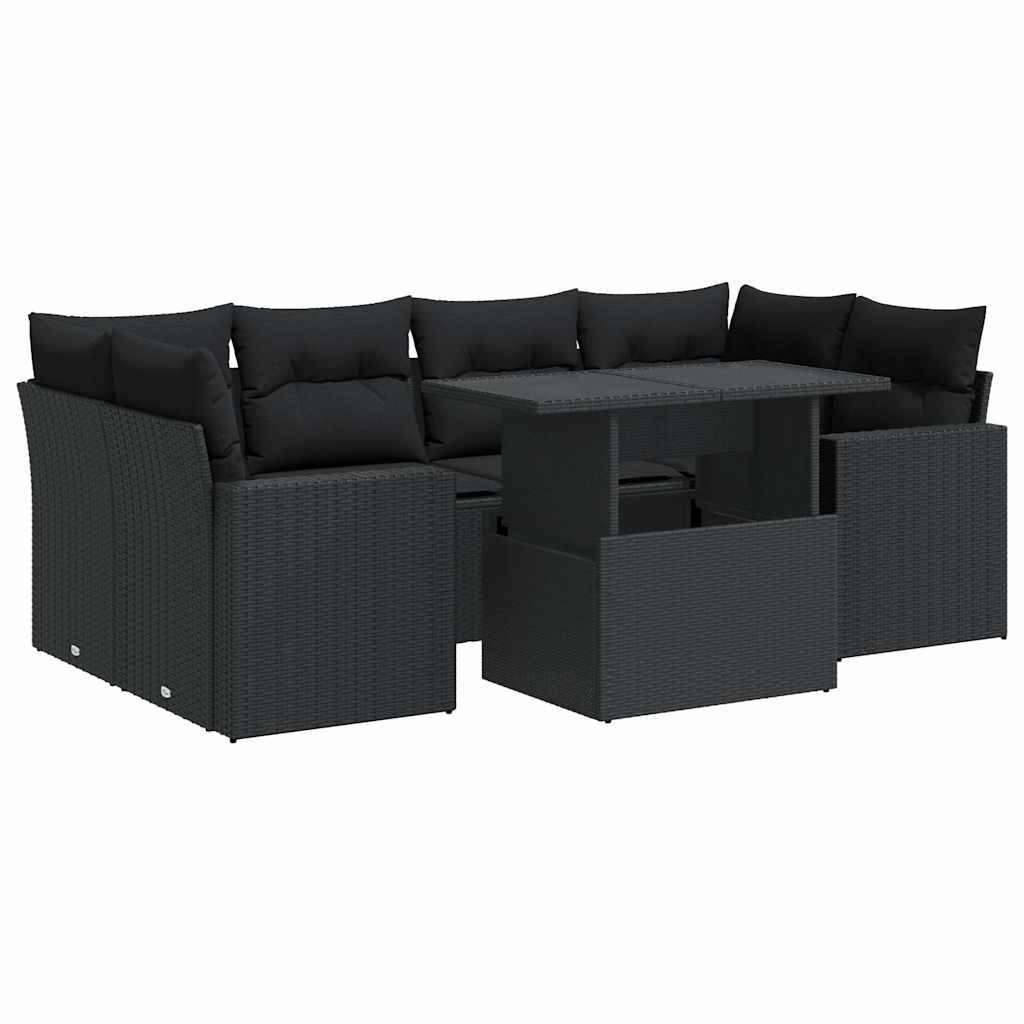 7-delige Loungeset met kussens poly rattan zwart is nu te koop bij PeponiXL, paradijselijk wonen!