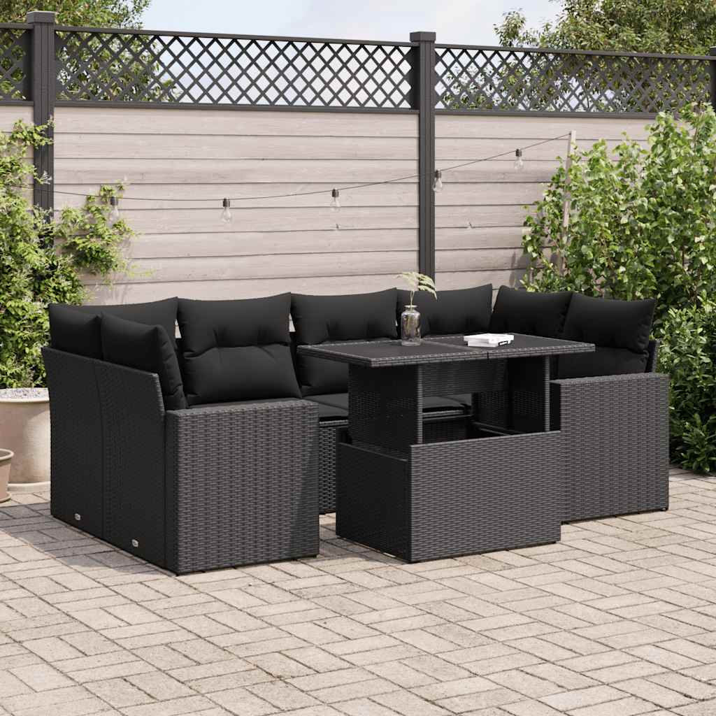 7-delige Loungeset met kussens poly rattan zwart is nu te koop bij PeponiXL, paradijselijk wonen!