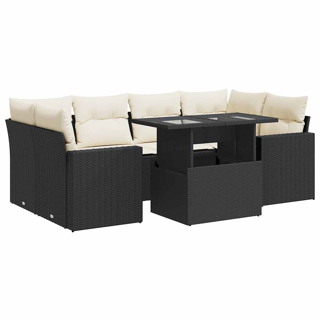 7-delige Loungeset met kussens poly rattan zwart is nu te koop bij PeponiXL, paradijselijk wonen!