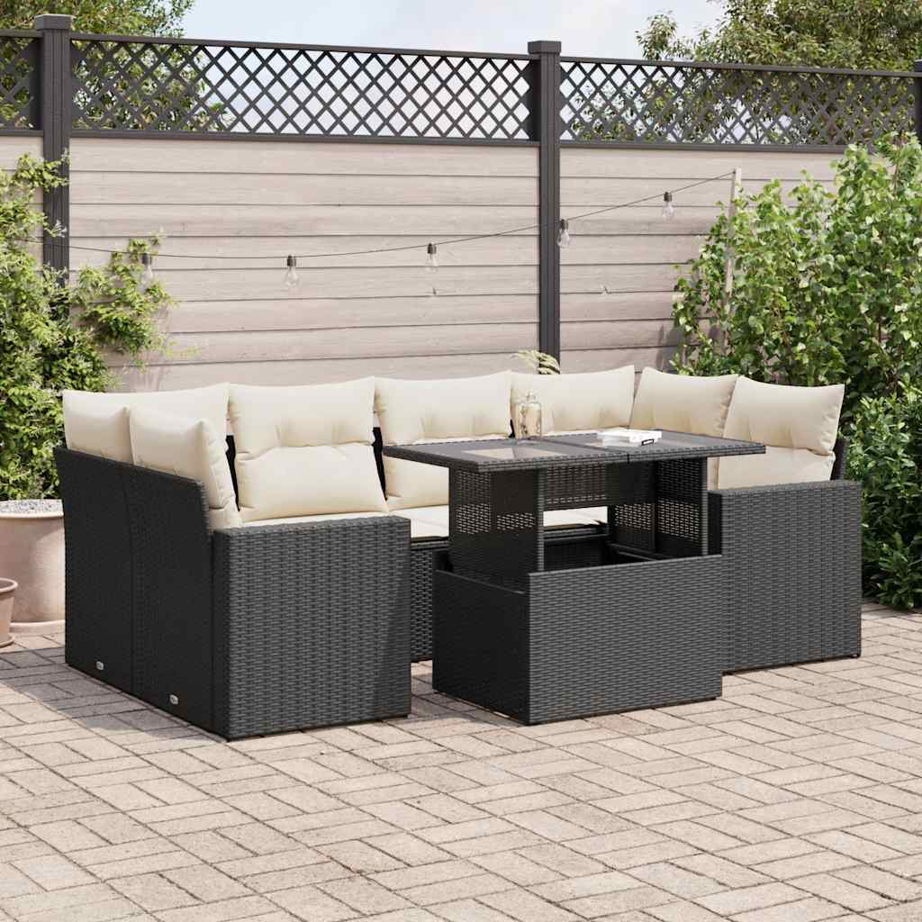 7-delige Loungeset met kussens poly rattan zwart is nu te koop bij PeponiXL, paradijselijk wonen!