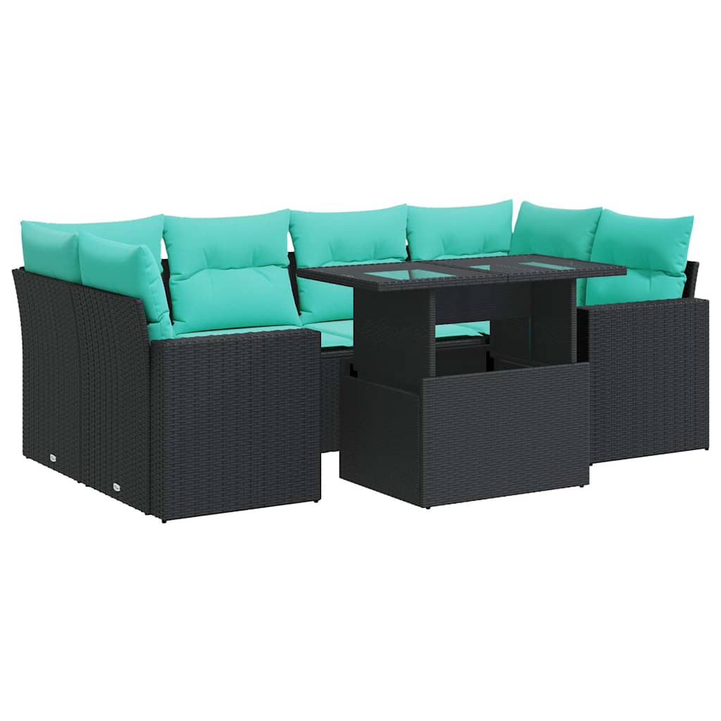 7-delige Loungeset met kussens poly rattan acacia zwart is nu te koop bij PeponiXL, paradijselijk wonen!