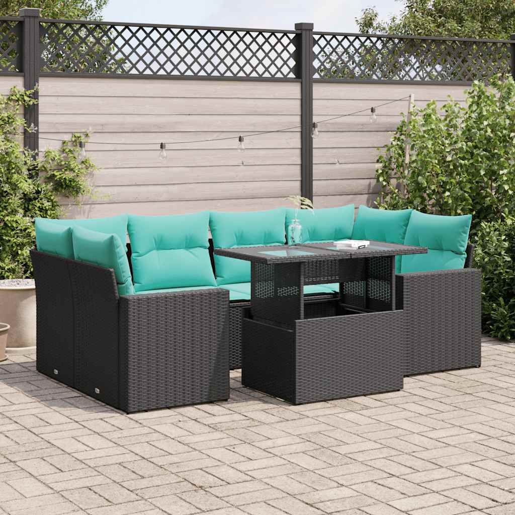 7-delige Loungeset met kussens poly rattan acacia zwart is nu te koop bij PeponiXL, paradijselijk wonen!
