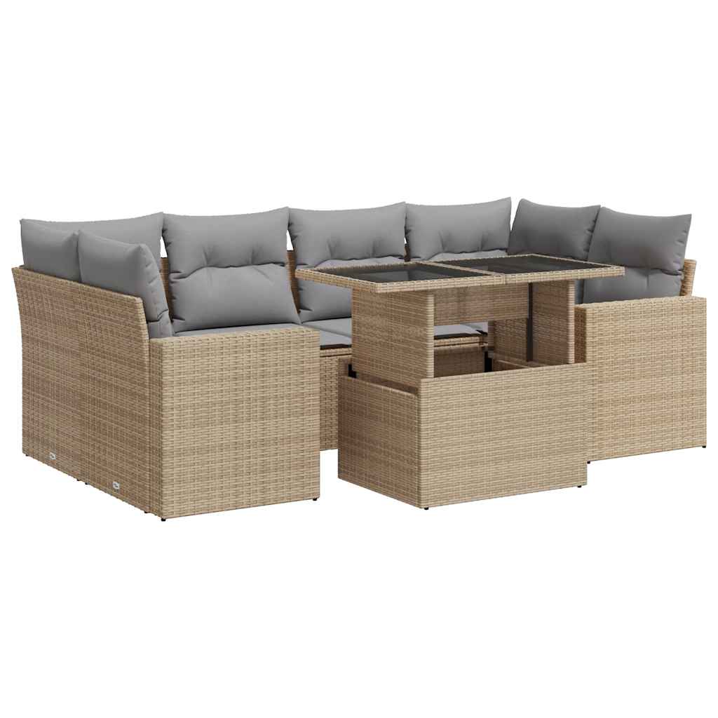 7-delige Loungeset met kussens poly rattan beige is nu te koop bij PeponiXL, paradijselijk wonen!