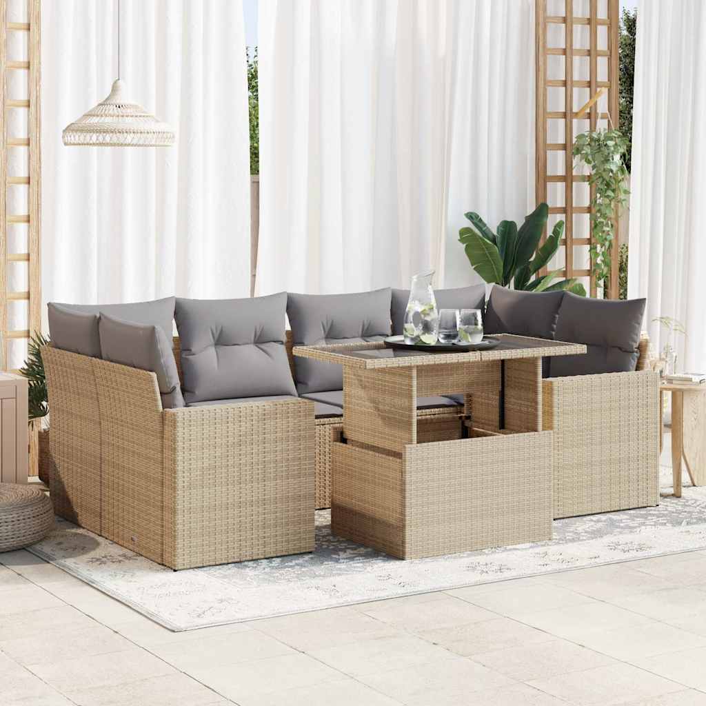7-delige Loungeset met kussens poly rattan beige is nu te koop bij PeponiXL, paradijselijk wonen!