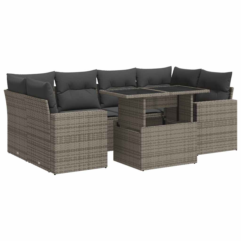 7-delige Loungeset met kussens poly rattan grijs is nu te koop bij PeponiXL, paradijselijk wonen!