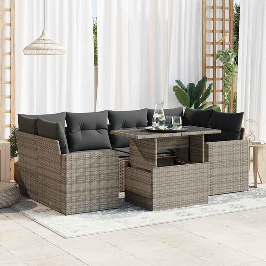 7-delige Loungeset met kussens poly rattan grijs is nu te koop bij PeponiXL, paradijselijk wonen!