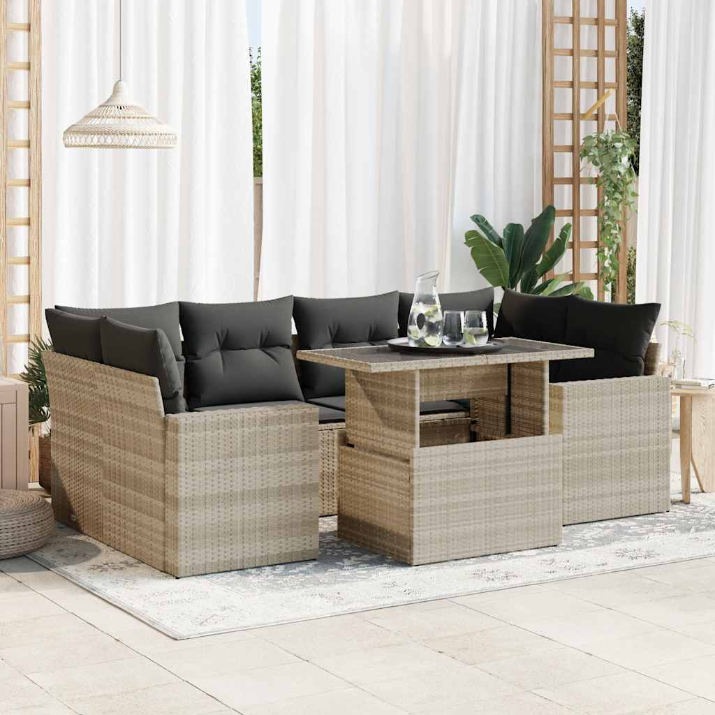 7-delige Loungeset met kussens poly rattan lichtgrijs is nu te koop bij PeponiXL, paradijselijk wonen!