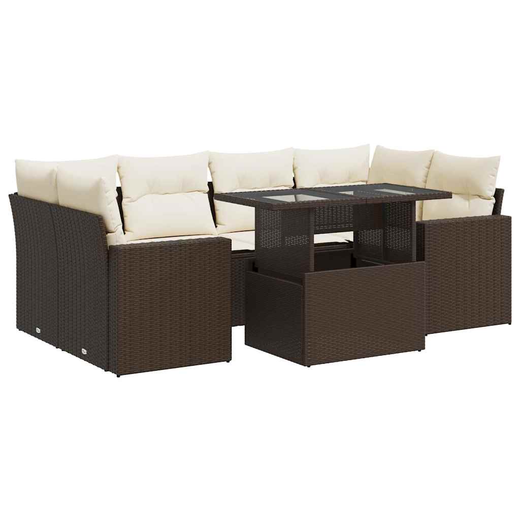 7-delige Loungeset met kussens poly rattan bruin is nu te koop bij PeponiXL, paradijselijk wonen!