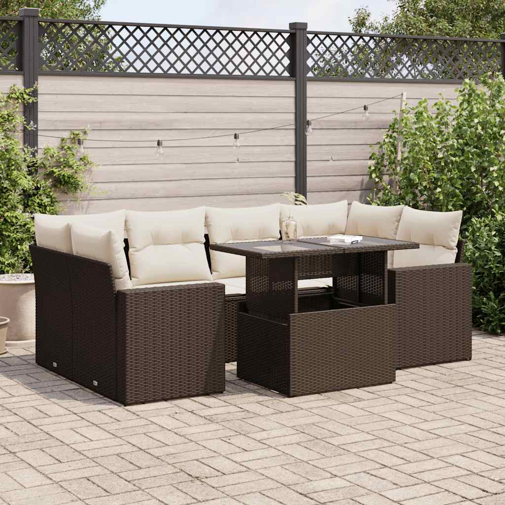 7-delige Loungeset met kussens poly rattan bruin is nu te koop bij PeponiXL, paradijselijk wonen!