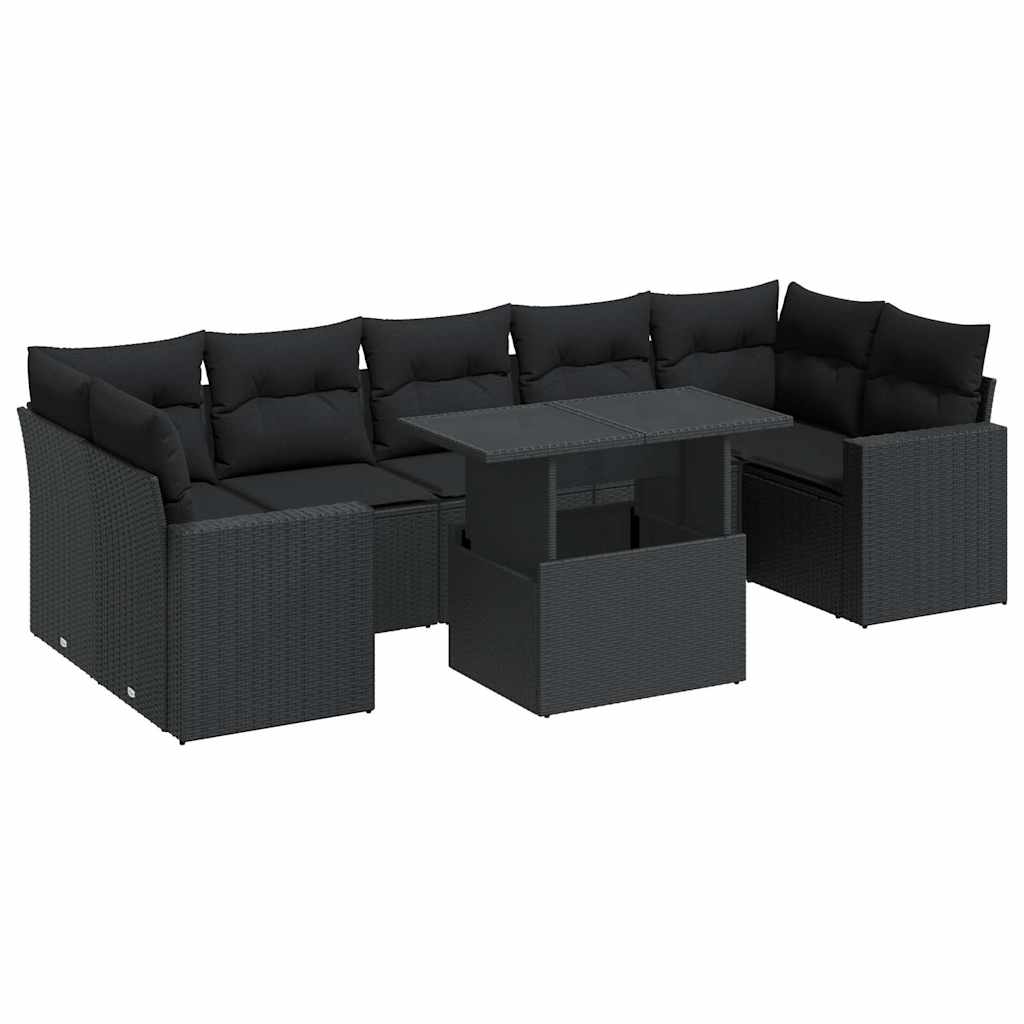 8-delige Loungeset met kussens poly rattan zwart is nu te koop bij PeponiXL, paradijselijk wonen!