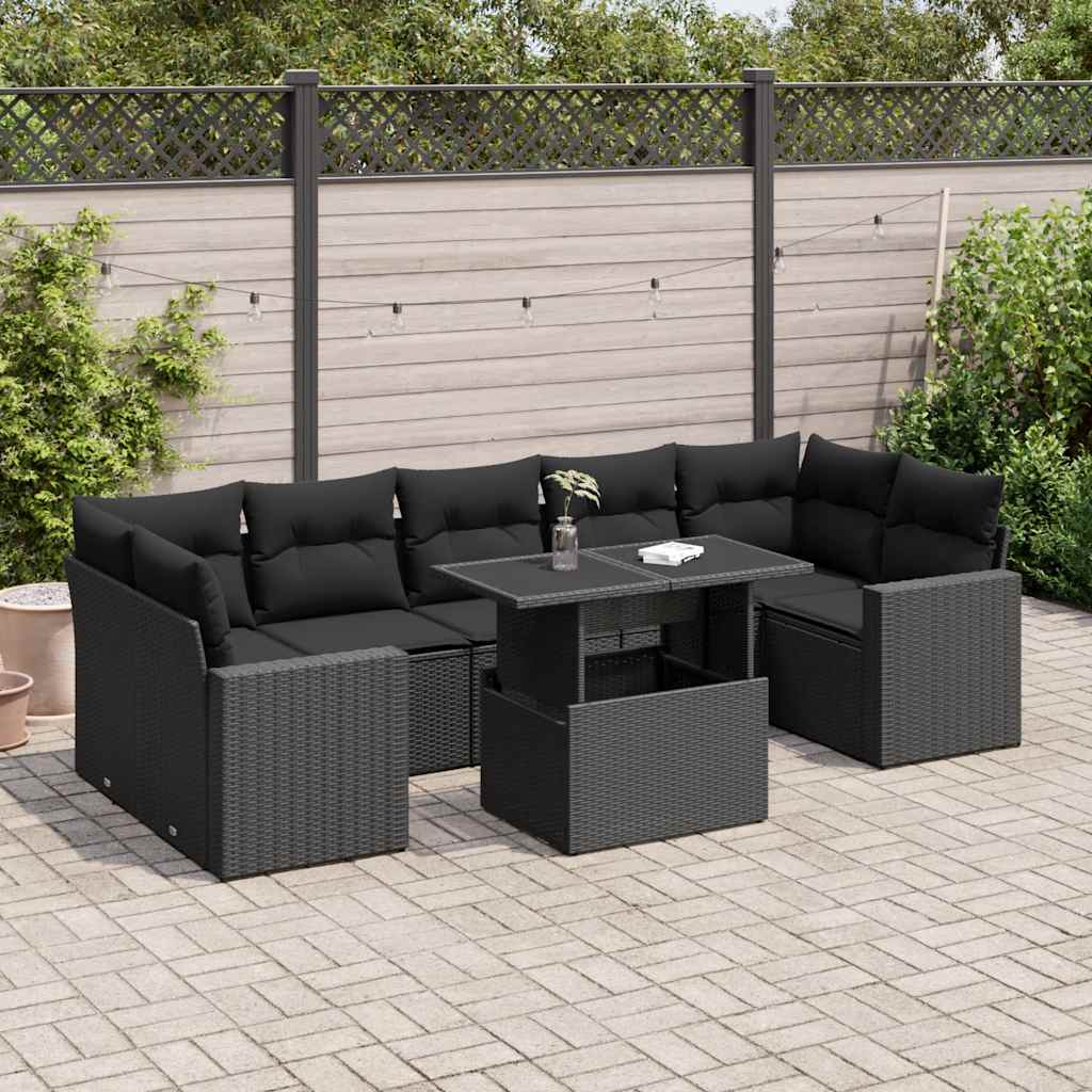 8-delige Loungeset met kussens poly rattan zwart is nu te koop bij PeponiXL, paradijselijk wonen!