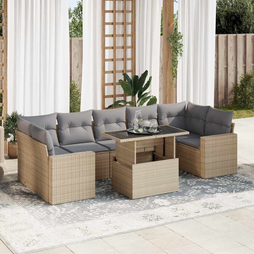 8-delige Loungeset met kussens poly rattan beige is nu te koop bij PeponiXL, paradijselijk wonen!