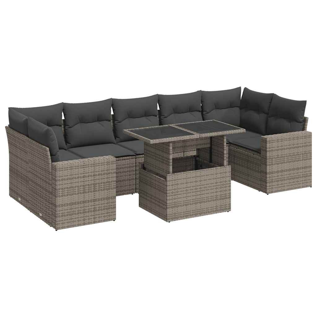 8-delige Loungeset met kussens poly rattan grijs is nu te koop bij PeponiXL, paradijselijk wonen!