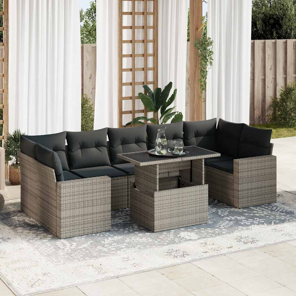 8-delige Loungeset met kussens poly rattan grijs is nu te koop bij PeponiXL, paradijselijk wonen!