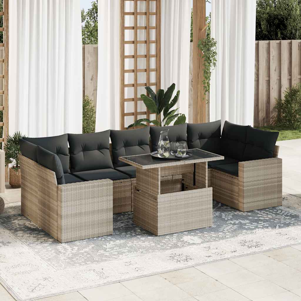 8-delige Loungeset met kussens poly rattan lichtgrijs is nu te koop bij PeponiXL, paradijselijk wonen!
