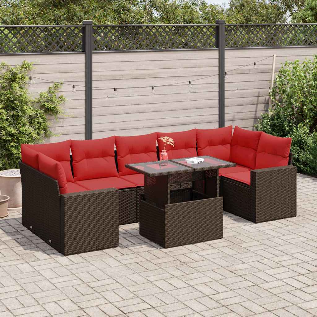 8-delige Loungeset met kussens poly rattan acacia bruin is nu te koop bij PeponiXL, paradijselijk wonen!
