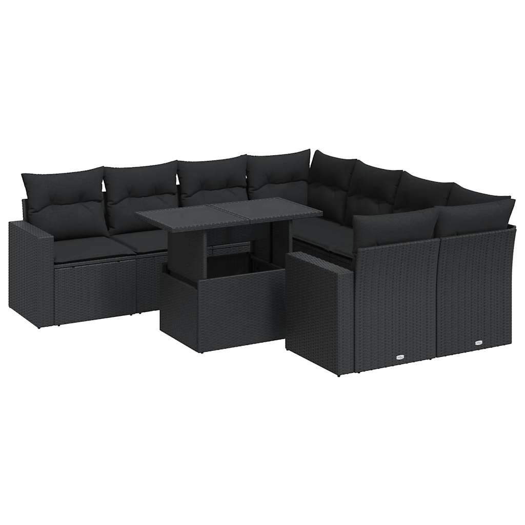 9-delige Loungeset met kussens poly rattan zwart is nu te koop bij PeponiXL, paradijselijk wonen!