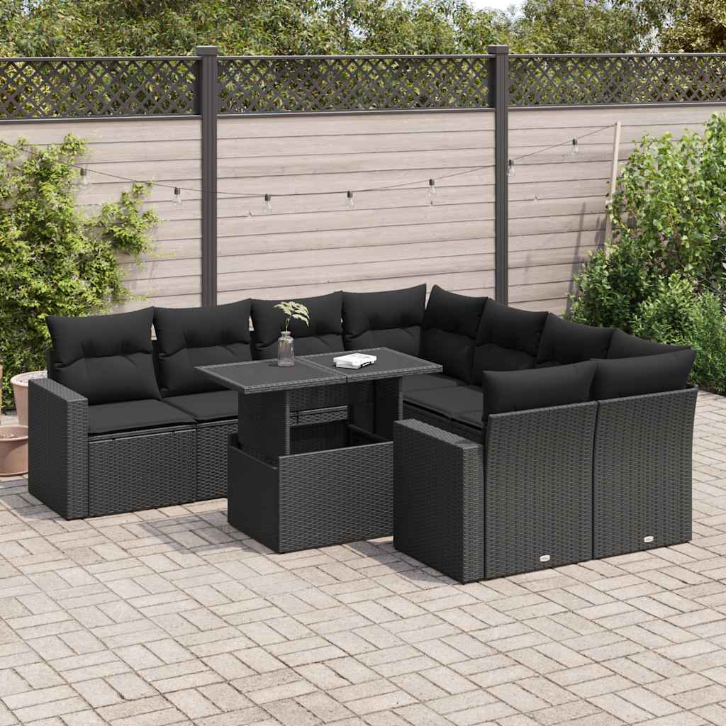 9-delige Loungeset met kussens poly rattan zwart is nu te koop bij PeponiXL, paradijselijk wonen!