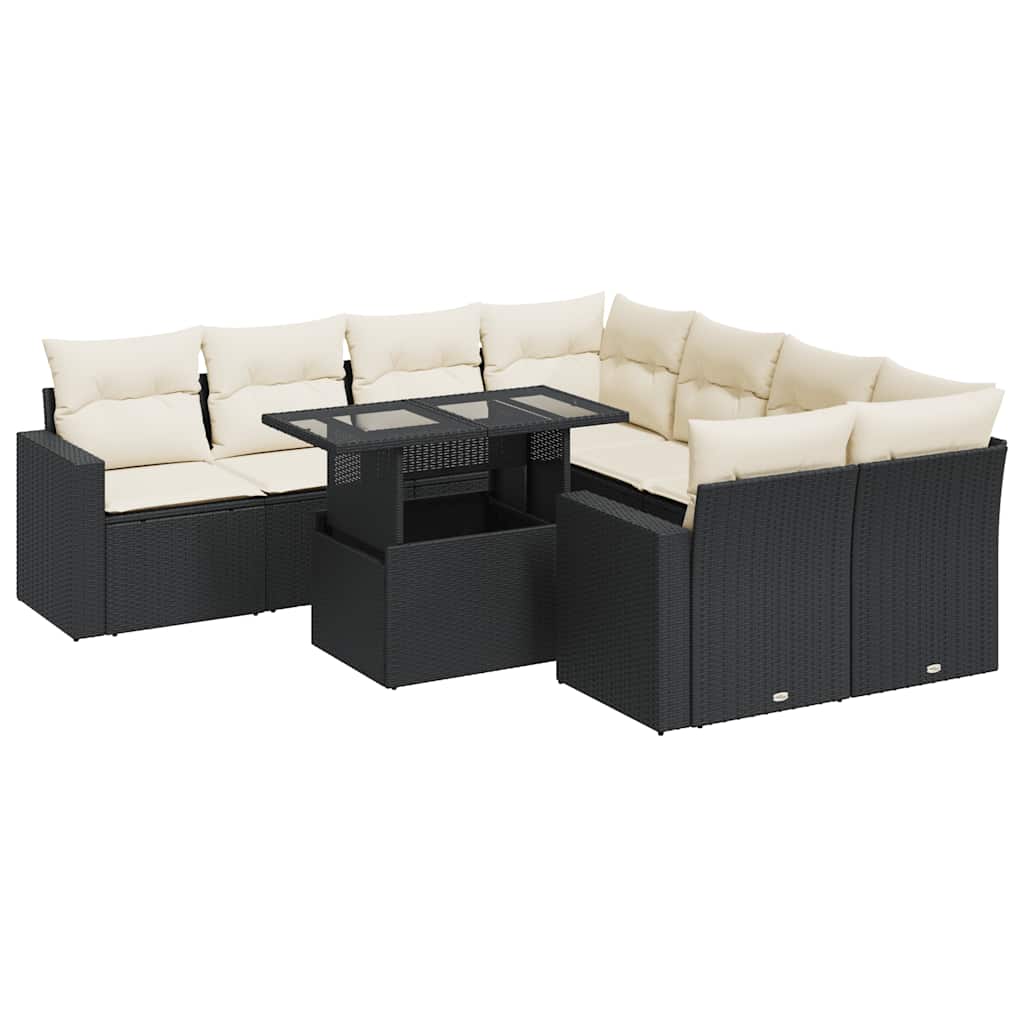 9-delige Loungeset met kussens poly rattan zwart is nu te koop bij PeponiXL, paradijselijk wonen!