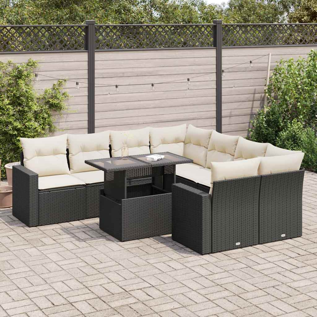 9-delige Loungeset met kussens poly rattan zwart is nu te koop bij PeponiXL, paradijselijk wonen!