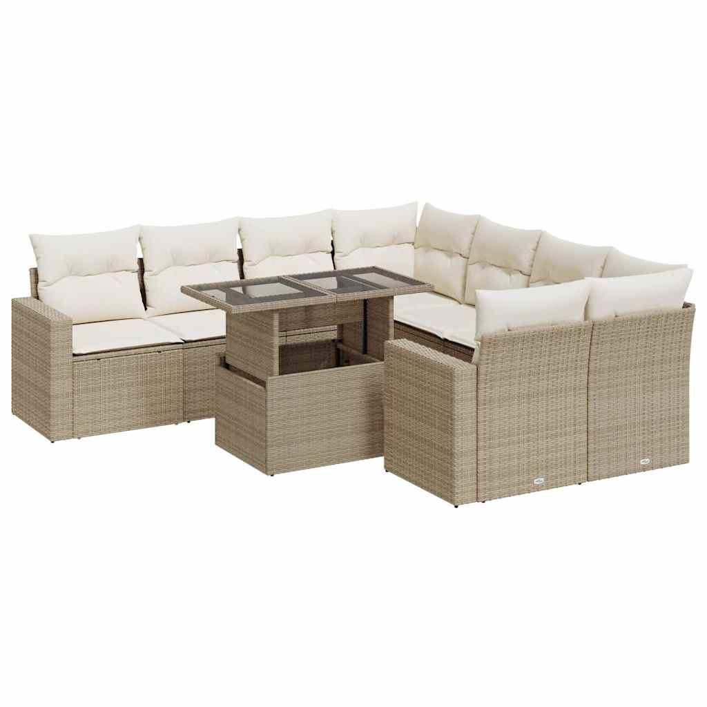 9-delige Loungeset met kussens poly rattan beige is nu te koop bij PeponiXL, paradijselijk wonen!