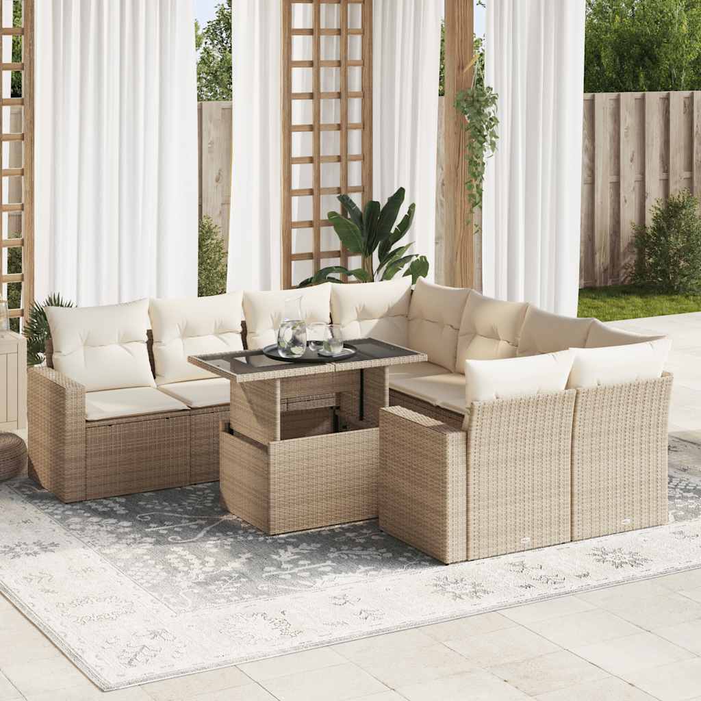 9-delige Loungeset met kussens poly rattan beige is nu te koop bij PeponiXL, paradijselijk wonen!