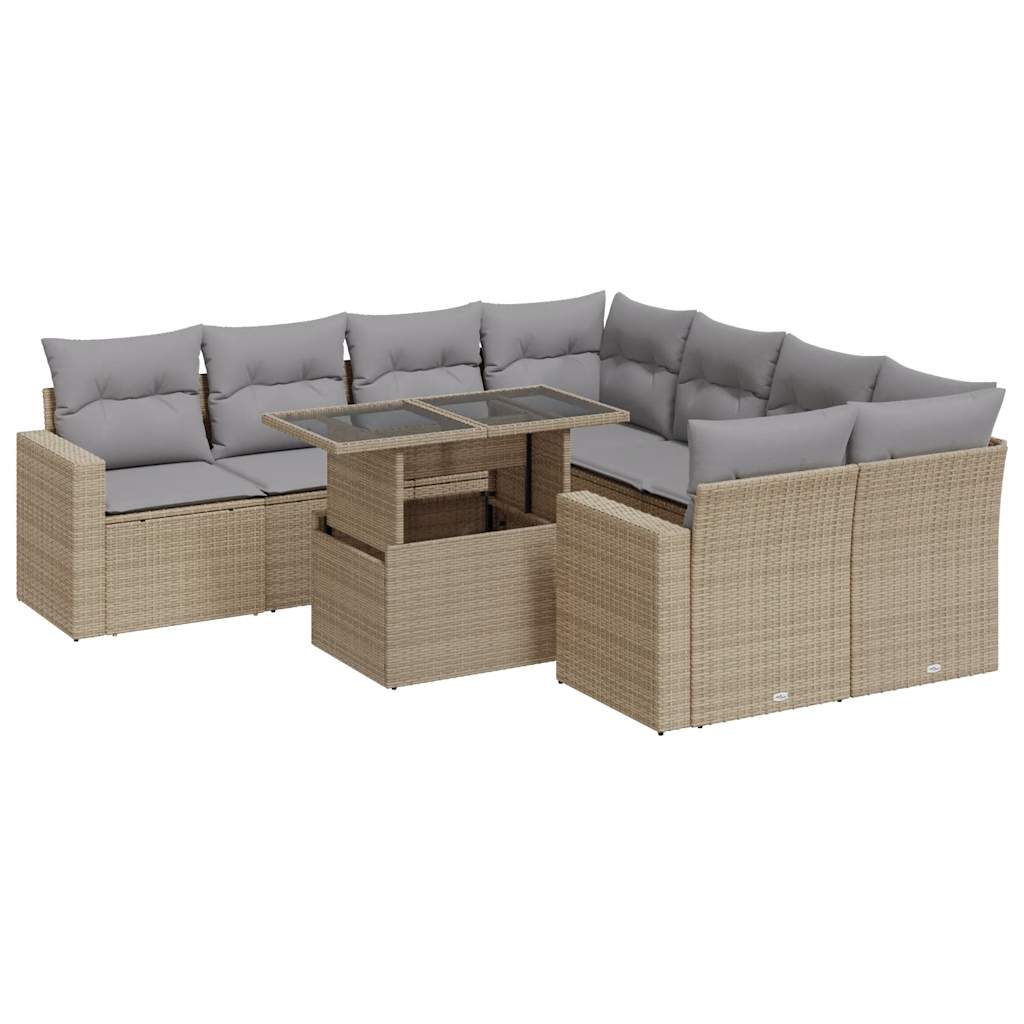 9-delige Loungeset met kussens poly rattan beige is nu te koop bij PeponiXL, paradijselijk wonen!