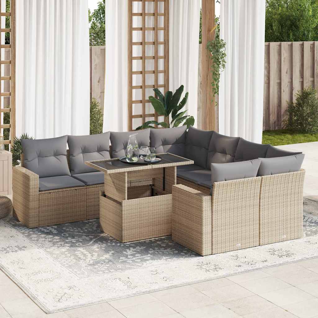 9-delige Loungeset met kussens poly rattan beige is nu te koop bij PeponiXL, paradijselijk wonen!