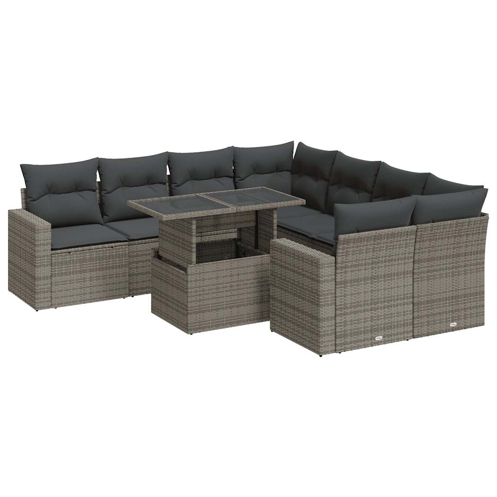 9-delige Loungeset met kussens poly rattan grijs is nu te koop bij PeponiXL, paradijselijk wonen!