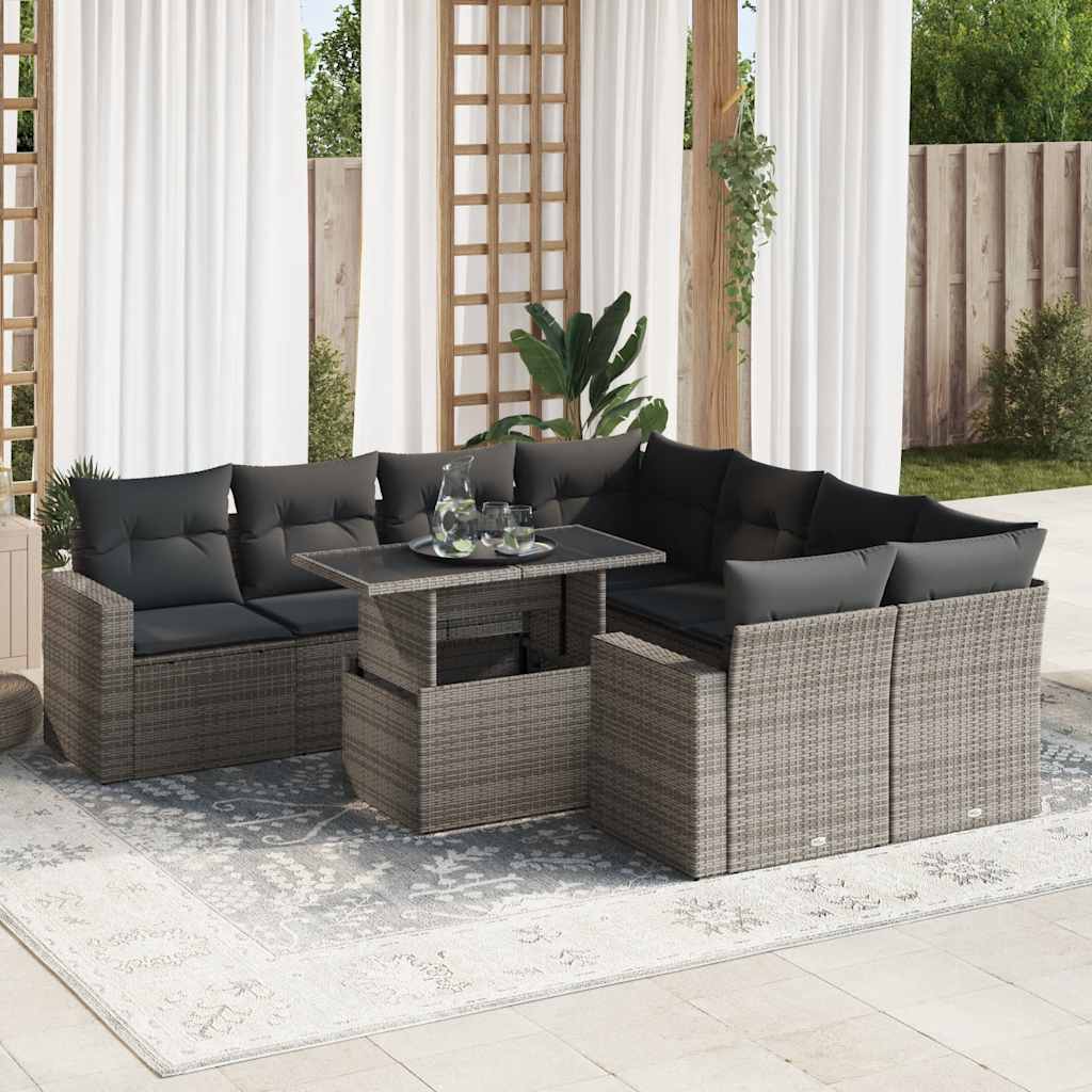 9-delige Loungeset met kussens poly rattan grijs is nu te koop bij PeponiXL, paradijselijk wonen!