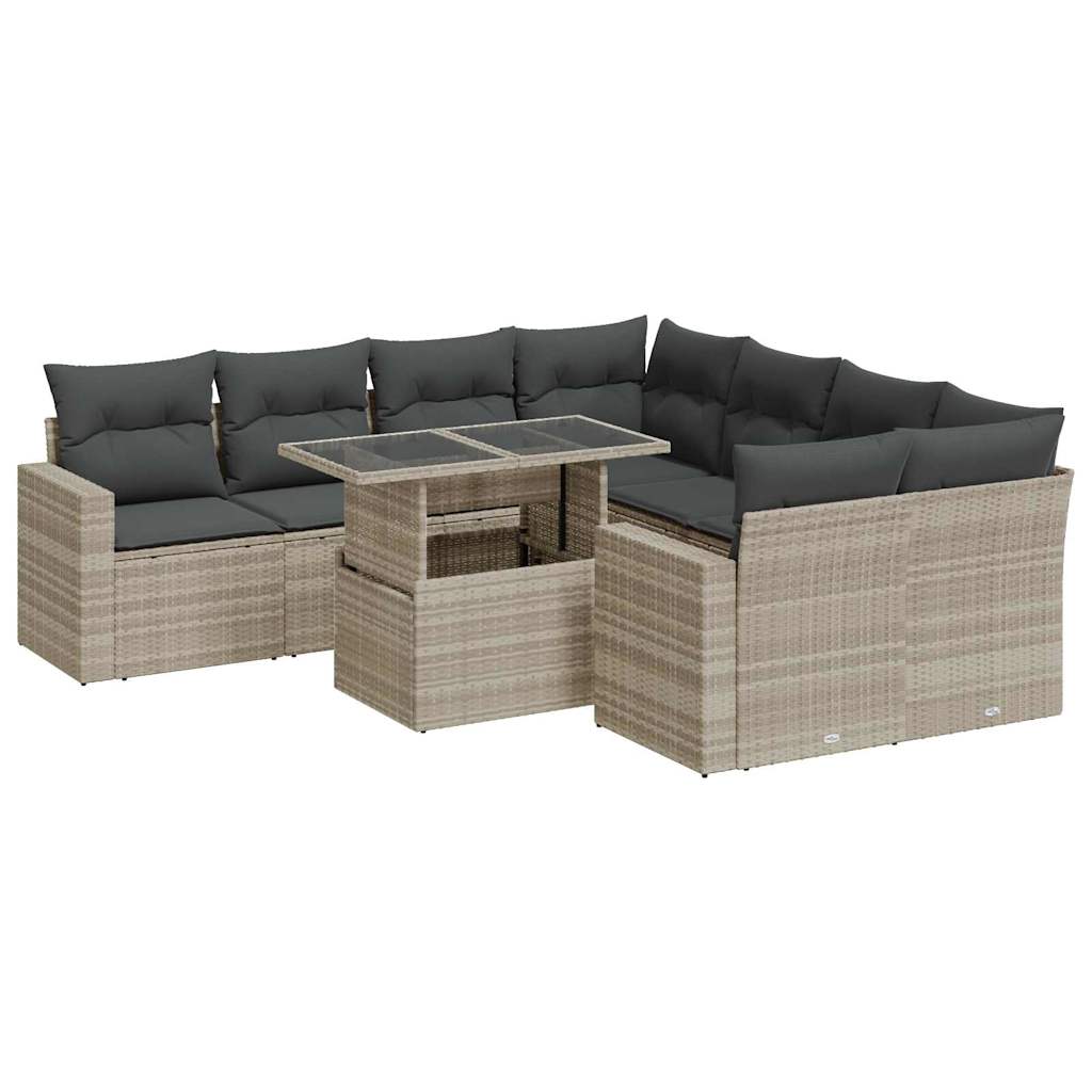 9-delige Loungeset met kussens poly rattan lichtgrijs is nu te koop bij PeponiXL, paradijselijk wonen!