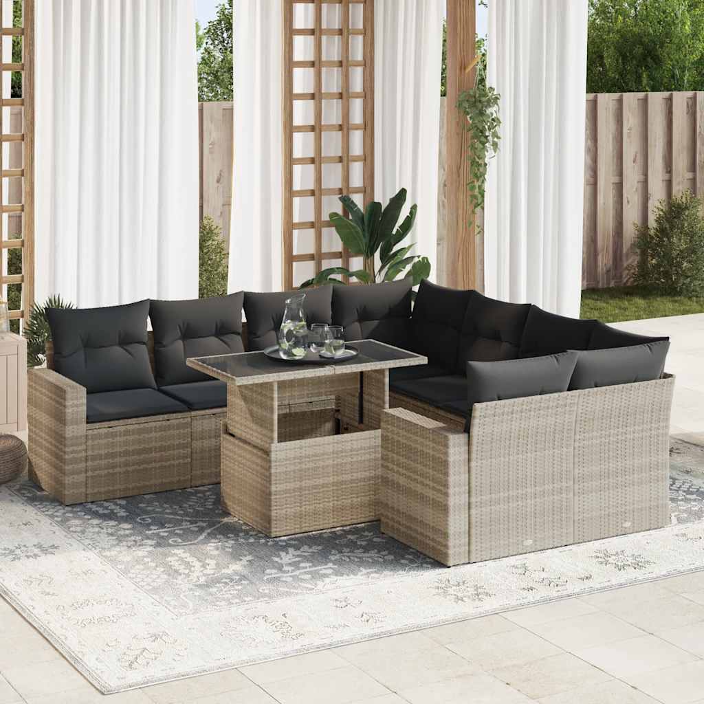 9-delige Loungeset met kussens poly rattan lichtgrijs is nu te koop bij PeponiXL, paradijselijk wonen!