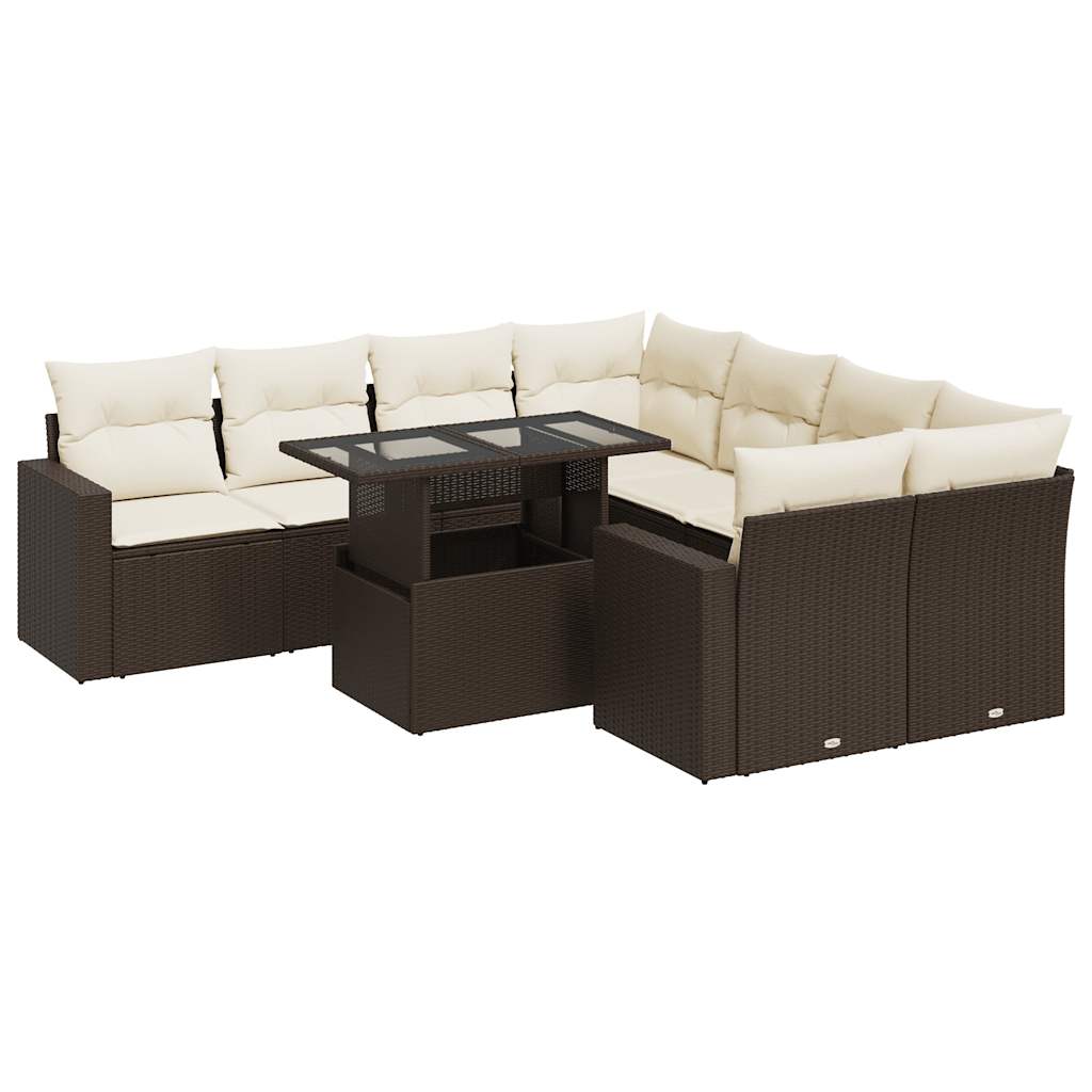 9-delige Loungeset met kussens poly rattan bruin is nu te koop bij PeponiXL, paradijselijk wonen!