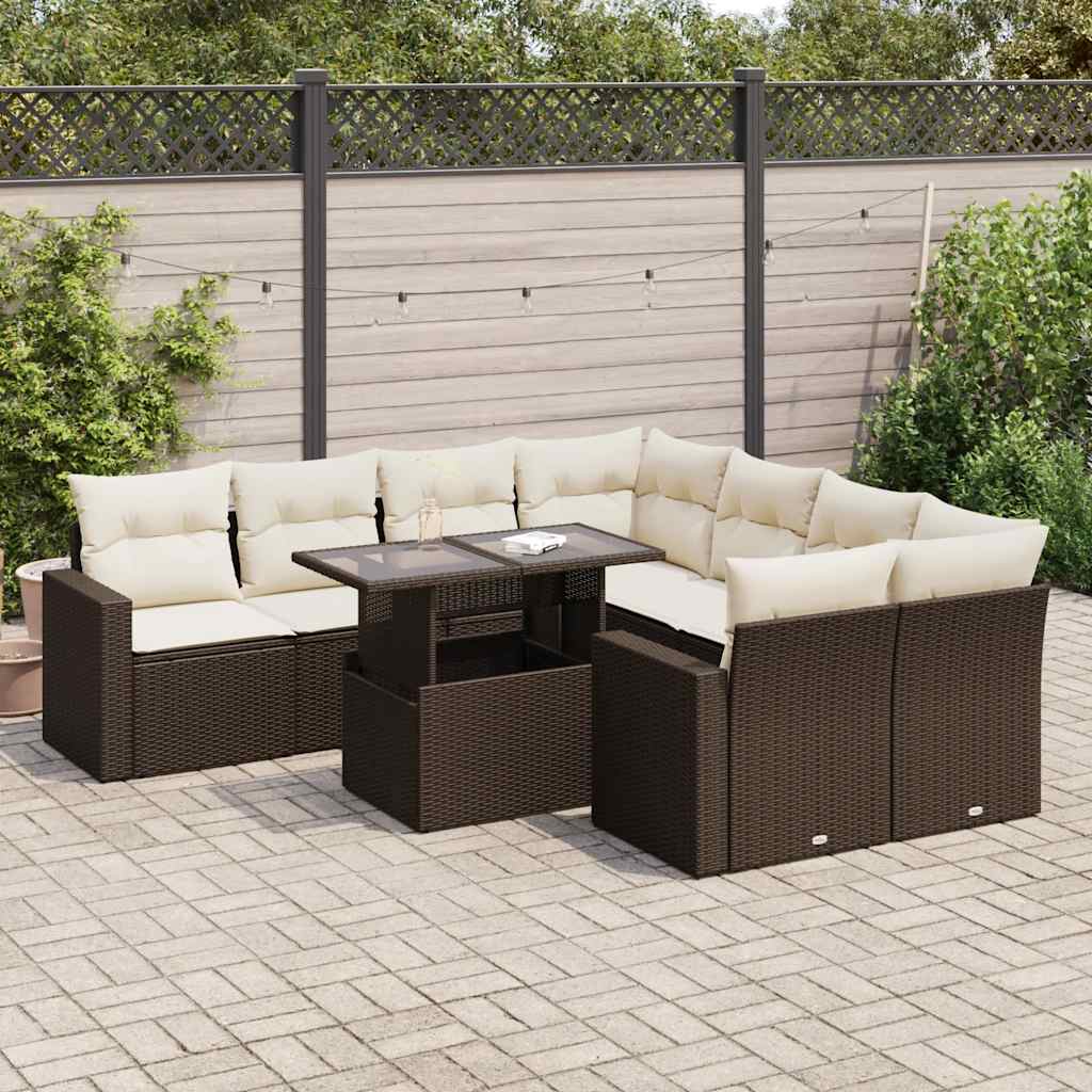 9-delige Loungeset met kussens poly rattan bruin is nu te koop bij PeponiXL, paradijselijk wonen!