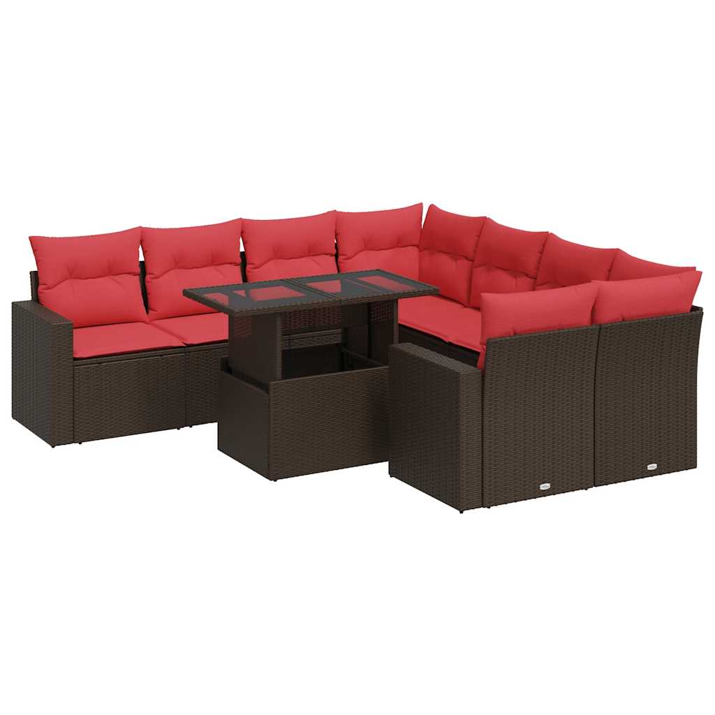 9-delige Loungeset met kussens poly rattan acacia bruin is nu te koop bij PeponiXL, paradijselijk wonen!