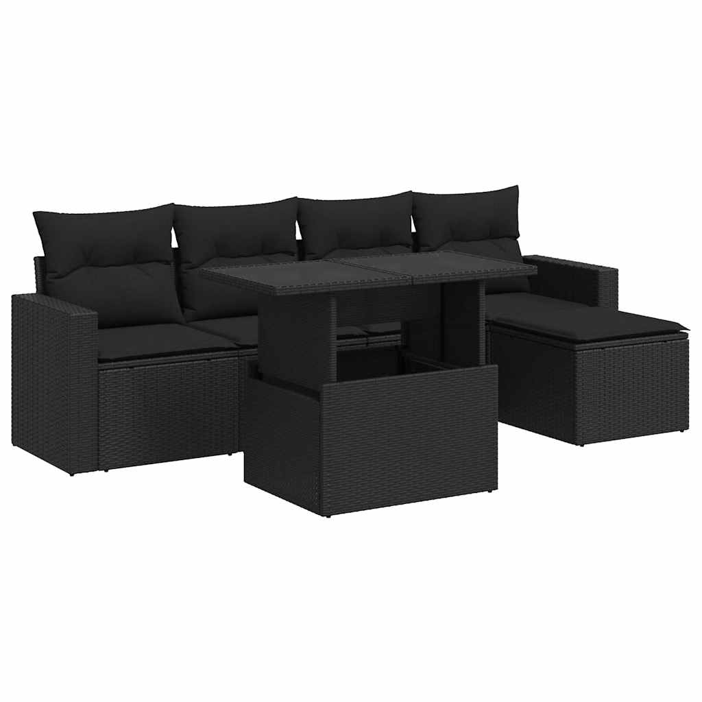 6-delige Loungeset met kussens poly rattan zwart is nu te koop bij PeponiXL, paradijselijk wonen!