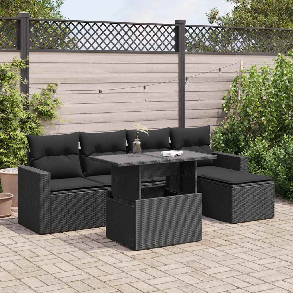 6-delige Loungeset met kussens poly rattan zwart is nu te koop bij PeponiXL, paradijselijk wonen!