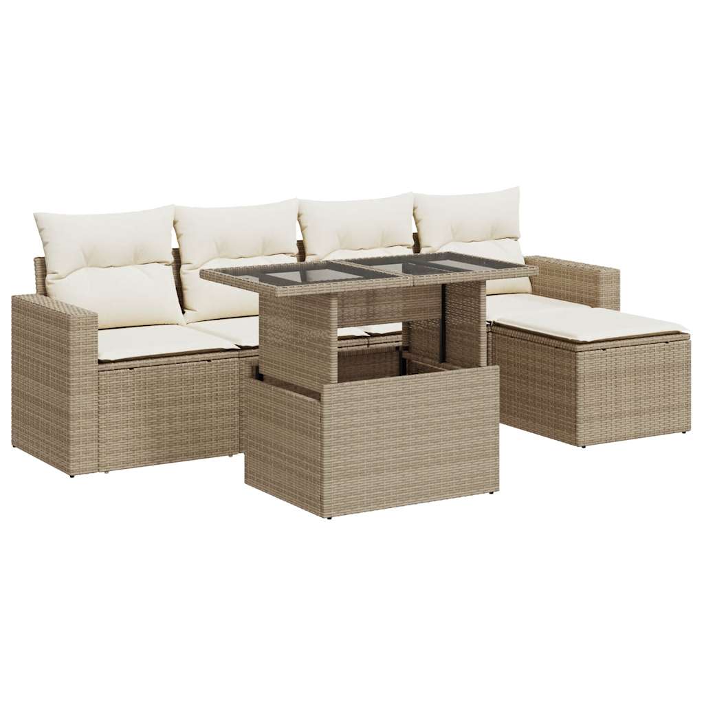 6-delige Loungeset met kussens poly rattan beige is nu te koop bij PeponiXL, paradijselijk wonen!