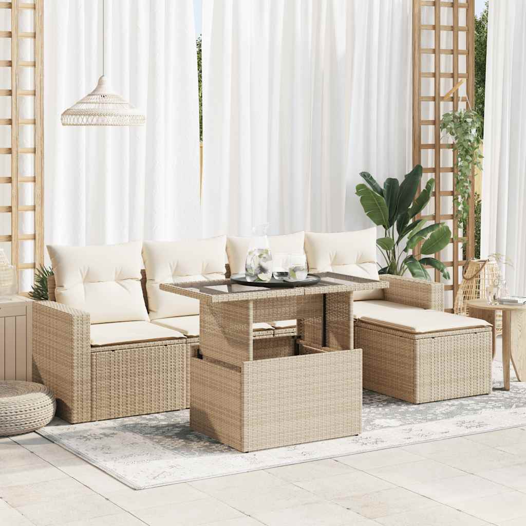 6-delige Loungeset met kussens poly rattan beige is nu te koop bij PeponiXL, paradijselijk wonen!