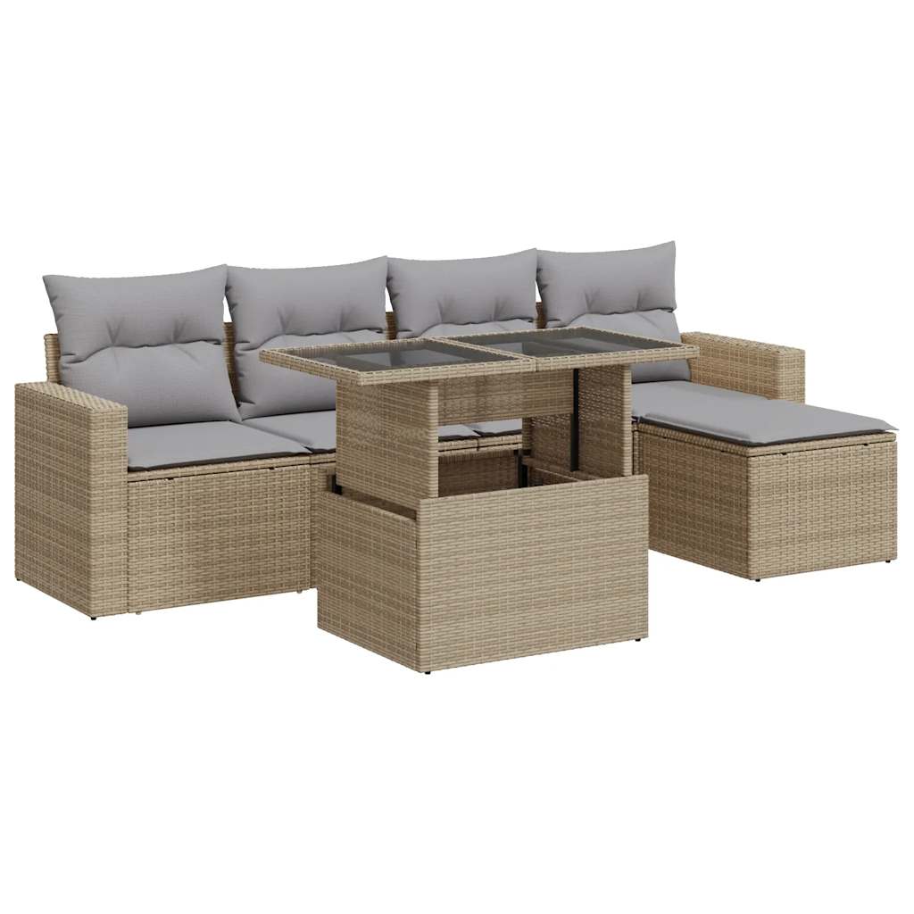 6-delige Loungeset met kussens poly rattan beige is nu te koop bij PeponiXL, paradijselijk wonen!