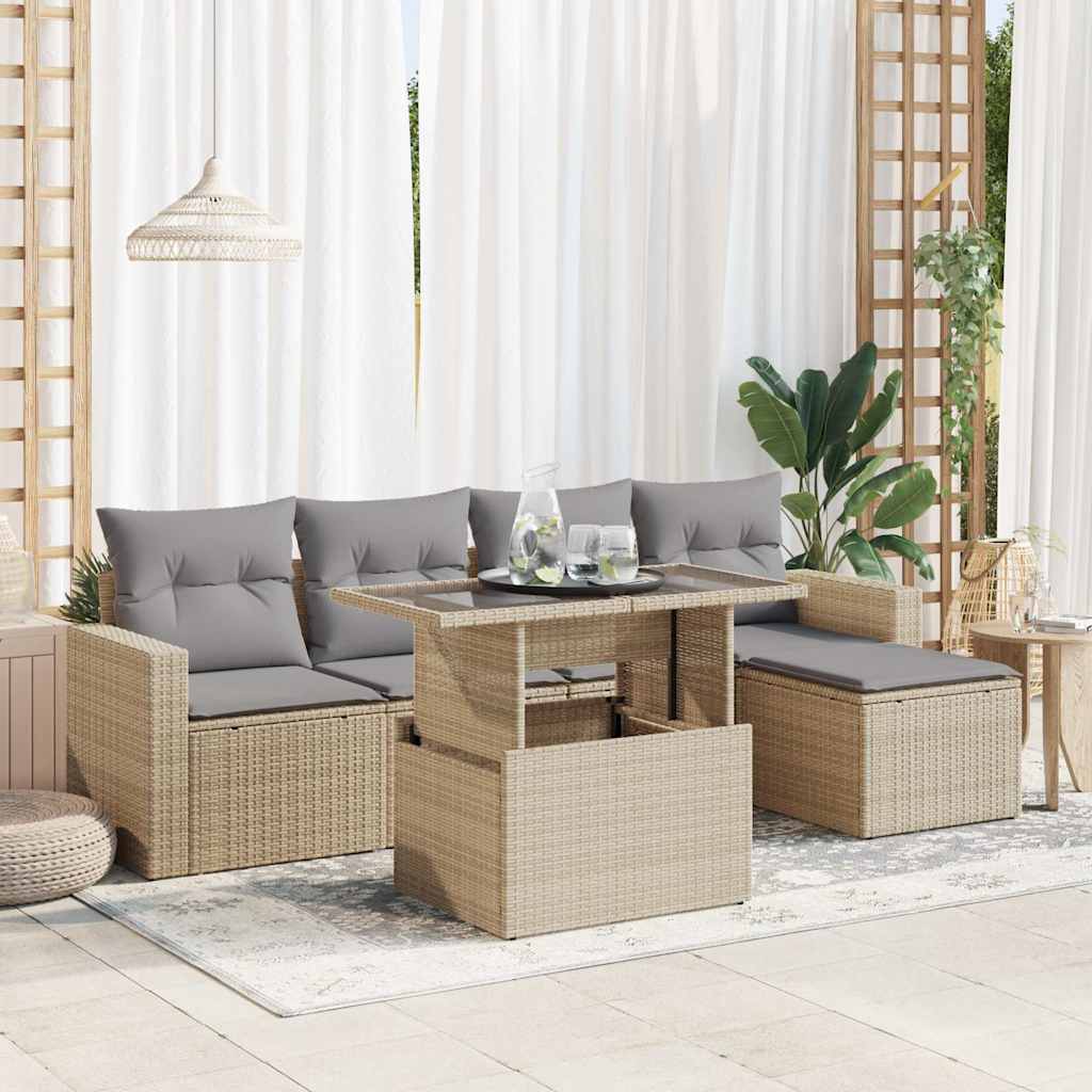 6-delige Loungeset met kussens poly rattan beige is nu te koop bij PeponiXL, paradijselijk wonen!