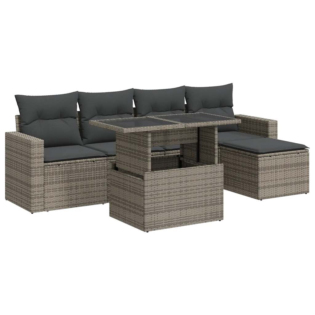 6-delige Loungeset met kussens poly rattan grijs is nu te koop bij PeponiXL, paradijselijk wonen!