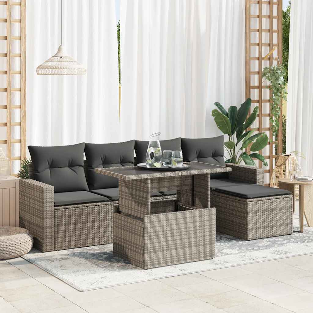 6-delige Loungeset met kussens poly rattan grijs is nu te koop bij PeponiXL, paradijselijk wonen!