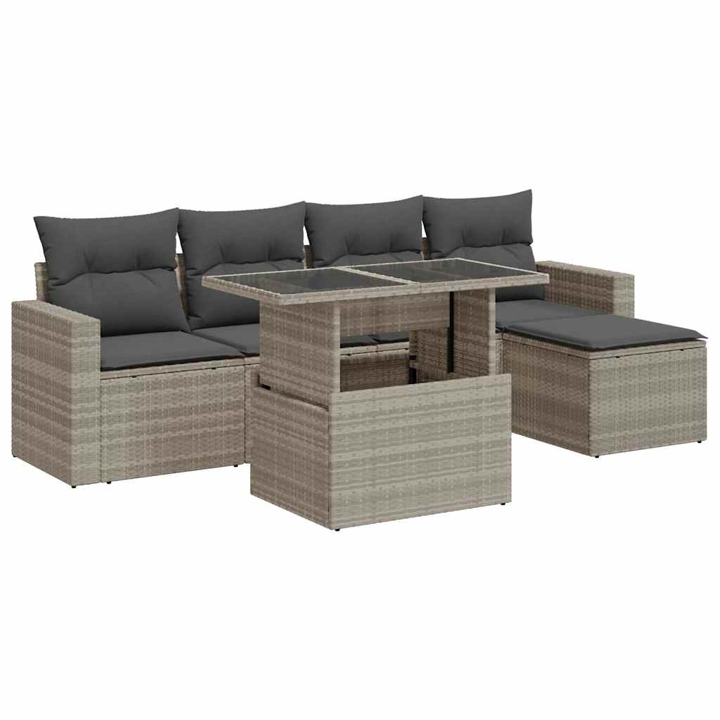6-delige Loungeset met kussens poly rattan lichtgrijs is nu te koop bij PeponiXL, paradijselijk wonen!