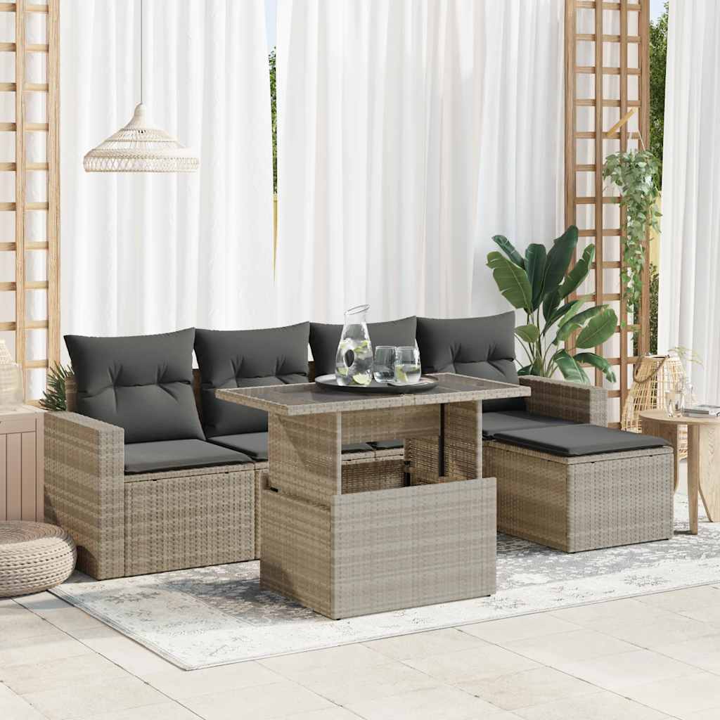 6-delige Loungeset met kussens poly rattan lichtgrijs is nu te koop bij PeponiXL, paradijselijk wonen!