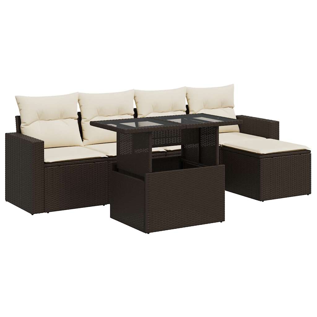 6-delige Loungeset met kussens poly rattan bruin is nu te koop bij PeponiXL, paradijselijk wonen!