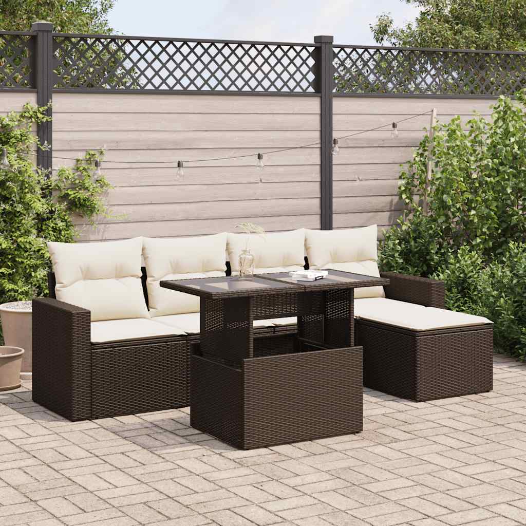 6-delige Loungeset met kussens poly rattan bruin is nu te koop bij PeponiXL, paradijselijk wonen!