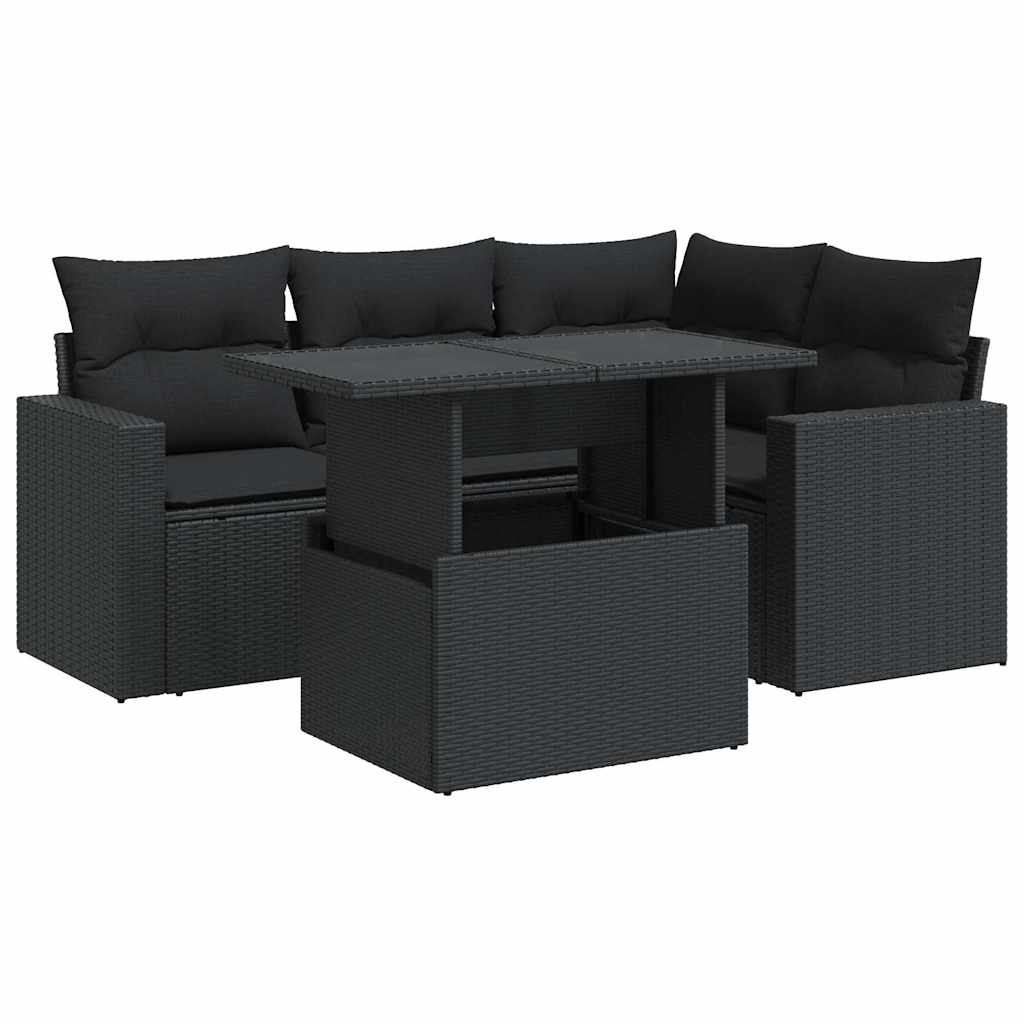 5-delige Loungeset met kussens poly rattan zwart is nu te koop bij PeponiXL, paradijselijk wonen!
