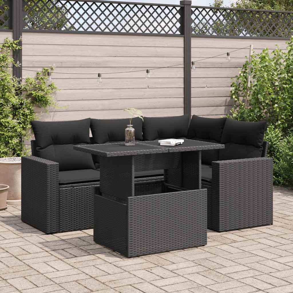 5-delige Loungeset met kussens poly rattan zwart is nu te koop bij PeponiXL, paradijselijk wonen!